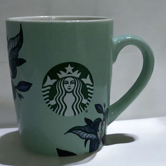 Starbucks 10oz Mug 2021 Mint Green Ceramic Coffee Cup Leaf Plant Design - Picture 1 of 7